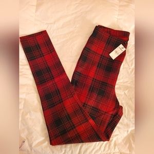 Express ~ Dark Red/Black Plaid Stacked Pants